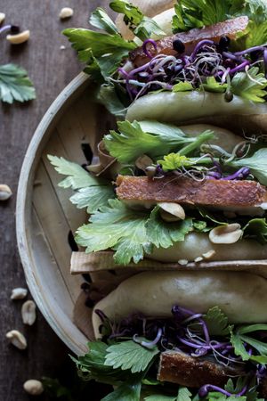 Served Gua Bao sandwiches with bacon