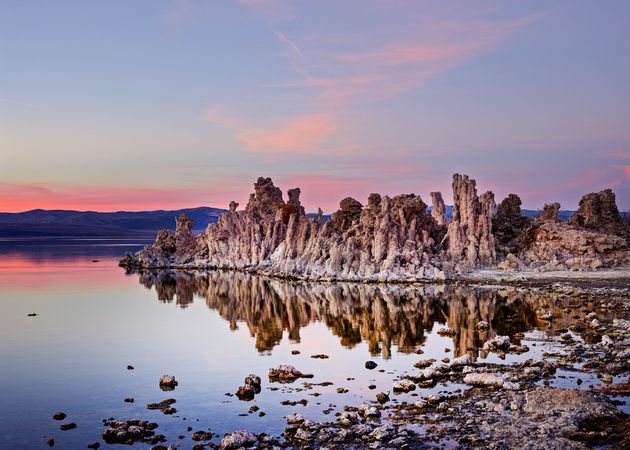 Tufa formations in Mono Lake at sunset