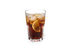 Glass of cold cola isolated on blank background