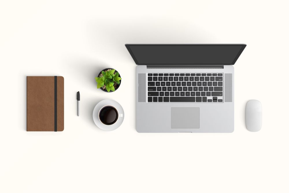 Modern workspace with  copy space on color background