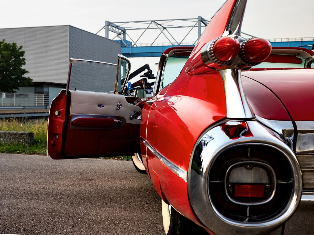 Close up of backlight of vintage red vehicle