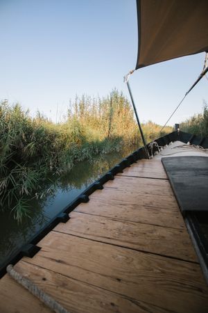 Side of modern moored boat