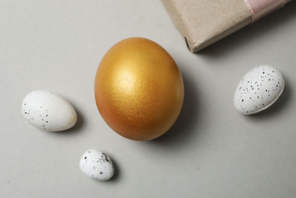 Pension rewards, returns and investment funding concepts, golden egg