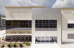 Beautiful New Contemporary Commercial Office Building. 3D Rendering.