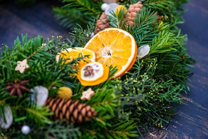 Christmas fir tree wreath on the door