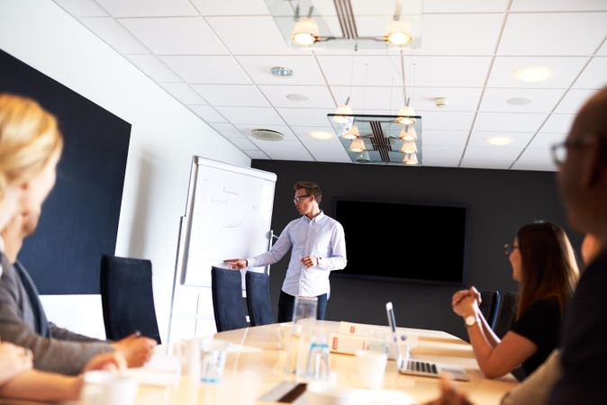 Businessman leading a presentation in a board room