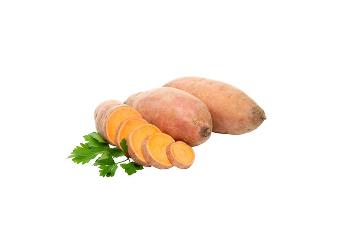 Sweet potato roots, isolated on blank background