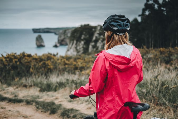 Female riding mountain bike