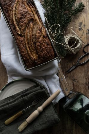 Healthy banana bread on cutting board