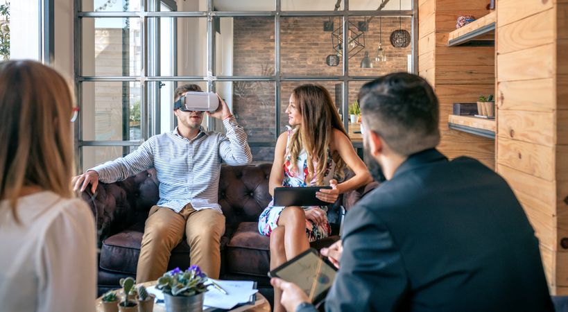 Businessman using virtual reality glasses