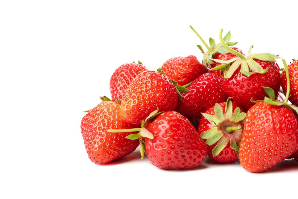 Tasty red strawberry isolated on plain background. Summer berry