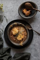 Bowl with French onion soup
