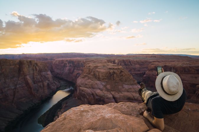 Bearded traveler looking at canyon