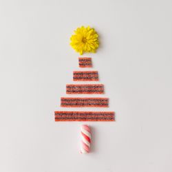 Christmas tree made of marshmallow candy, flower and sour strips