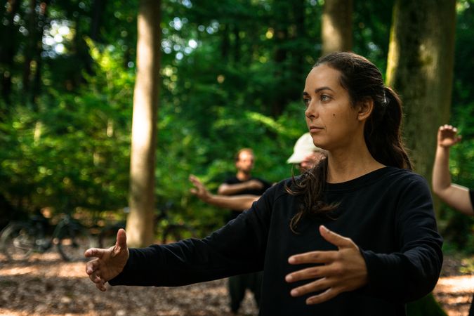 Focused woman during martial arts training