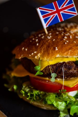 Close up of British hamburger
