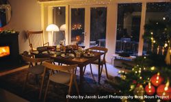 Dining table set for Christmas eve dinner indoors 5z6xP5