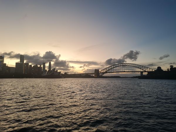 Sunset in Sydney, Australia looking over Harbour Bridge