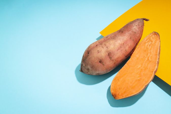 Concept of vegetables, sweet potato, space for text
