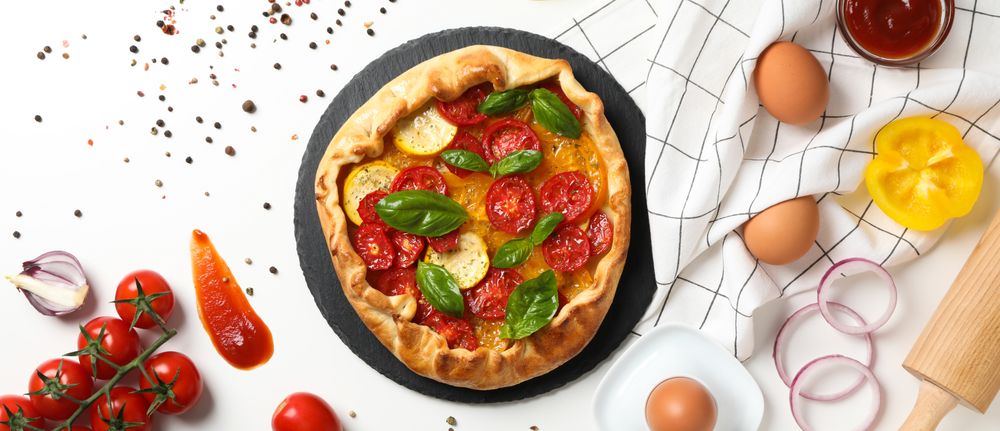 Concept of tasty food, Vegetable galette, top view