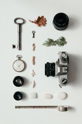 Creative arrangement of vintage items on desk