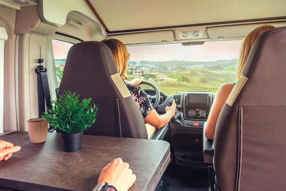 The back of front seats of a motorhome