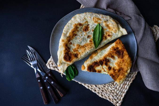 Azerbaijan flat bread, kutaby, with herbs