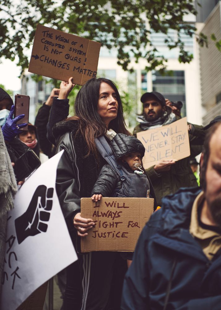 London, England, United Kingdom - June 6th, 2020: Group of people holding signs at BLM protest