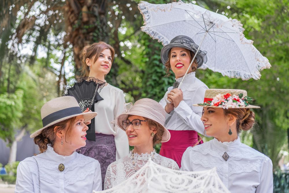 Old fashioned women talking in park