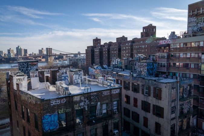 City buildings in Brooklyn heights in NYC