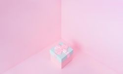 Pink and baby blue jewelry gift box on pastel backdrop