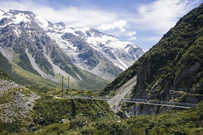 Mountain rocky river and cliffs at New Zealand