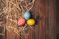 Set of Easter eggs on straw