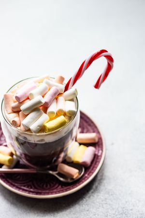 Marshmallow hot chocolate with candy cane