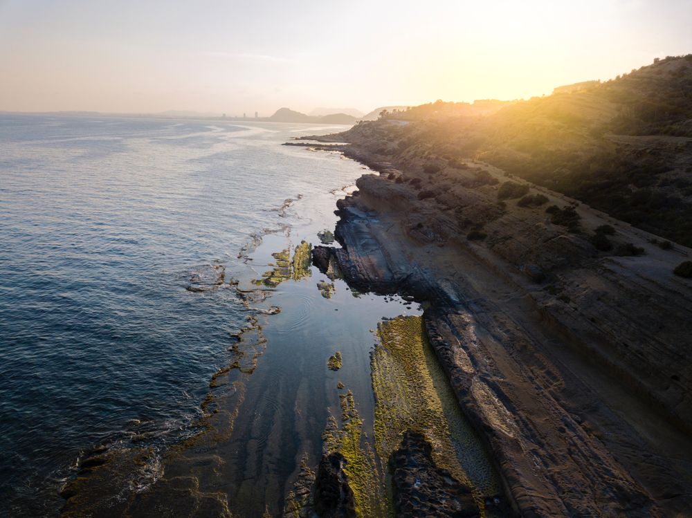 Aerial coast and hills