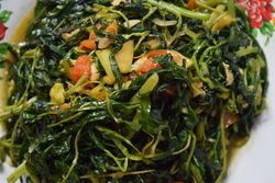 Top view of plate of cooked vegetable side dish