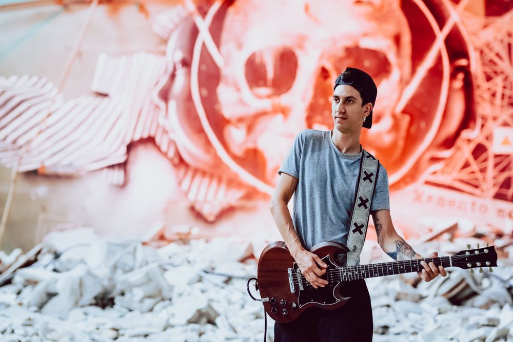 Musician playing electric guitar
