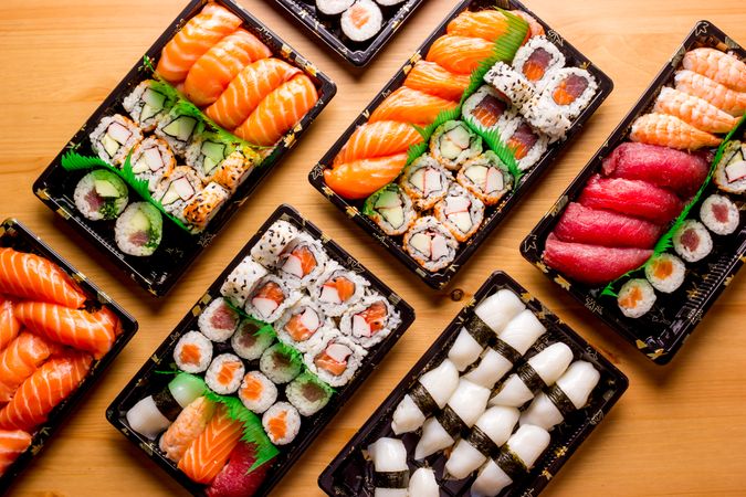 Tasty sushi served in a table
