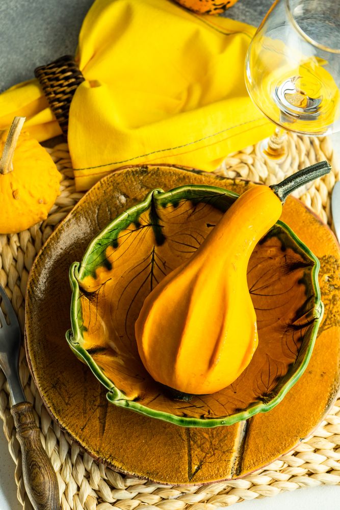 Orange autumnal squash in orange bowl