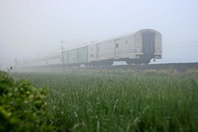 Train on misty day