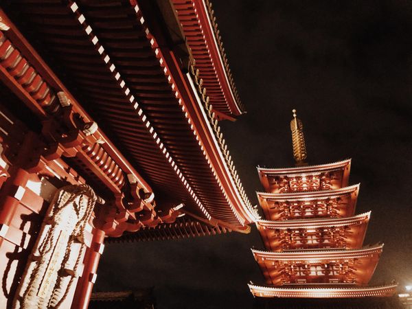 Exterior view of Senso-ji by night