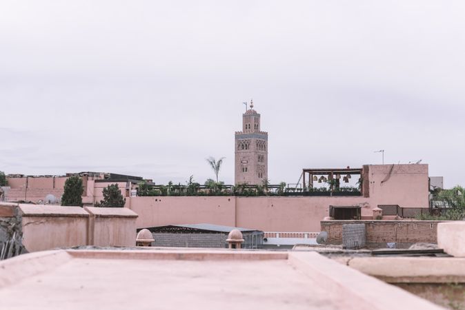 Arabic tower in middle of city