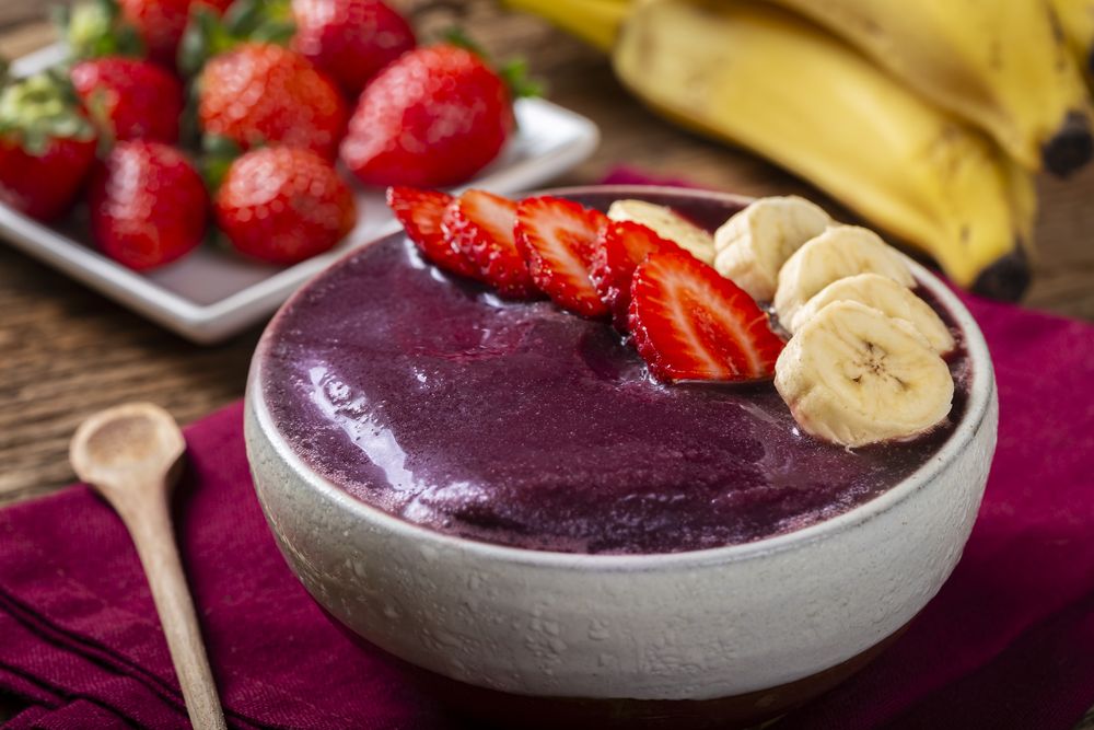 Açai with strawberry and banana. Brazilian acai.