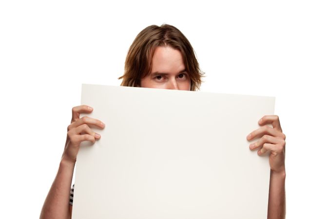 Fun Young Man Holding Blank Plain Sign