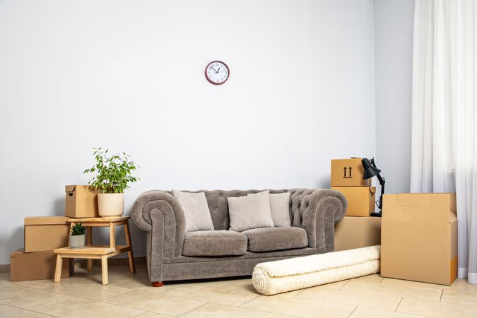 Concept of move in modern flat with boxes