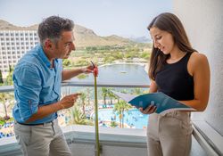 Safety inspectors checking balcony railing
