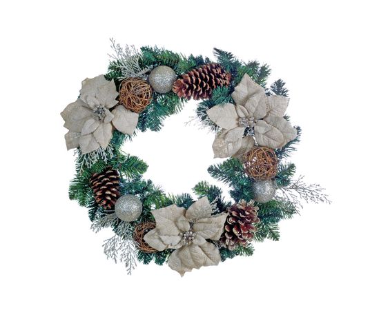 Holiday Poinsettia Christmas wreath isolated on blank backround