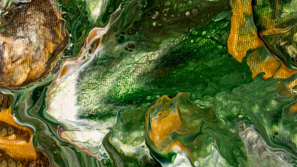 Green and Yellow Fluid Art, Abstract Acrylic