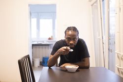 Candid Morning Meal at Home with Natural Light and Kitchen Details