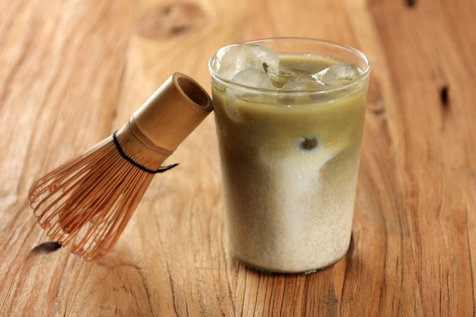 Green Tea Matcha Latte on Clear Glass